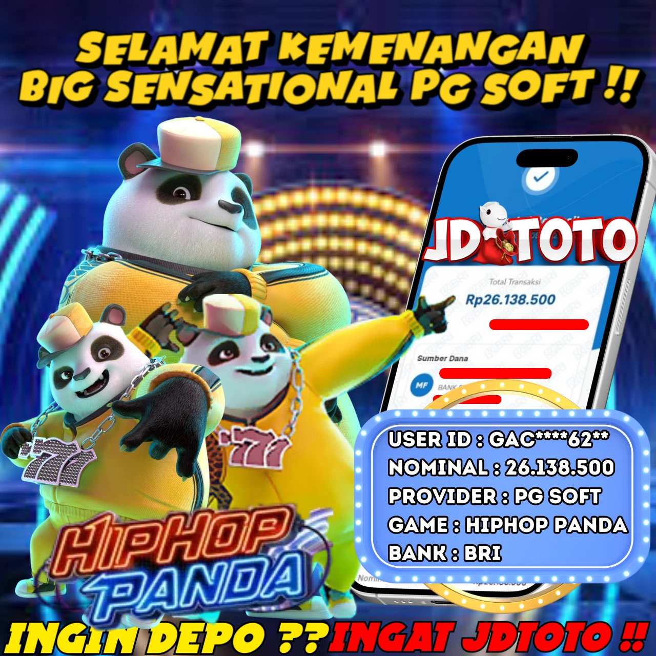 🔥 KEMENANGAN TERSENSATIONAL HIPHOP PANDA PG SOFT🔥